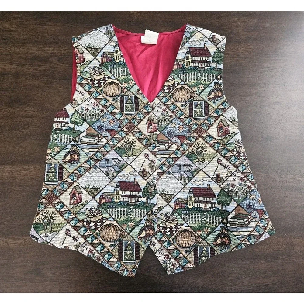 Vintage‎ Bobbie Brooks Tapestry Vest Fall Farm Cottage Mom Retro 1990s Large